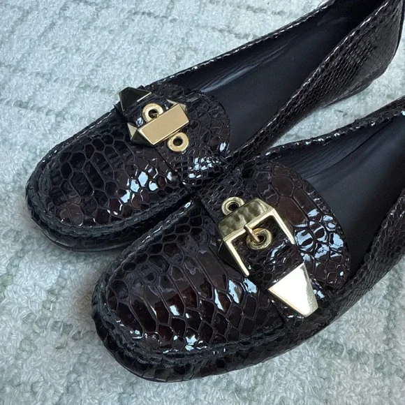 Stuart Weitzman Brown snake-embossed Loafers Size 11 - Picture 2 of 7